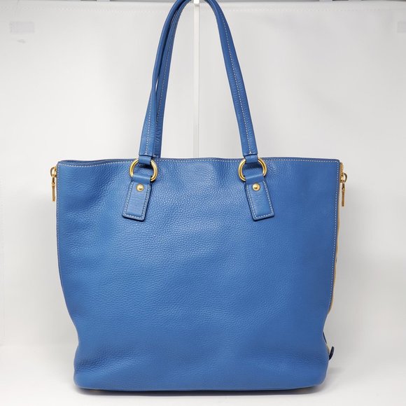 Auth Prada Large Blue Leather Tote Shoulder Bag - Picture 3 of 16